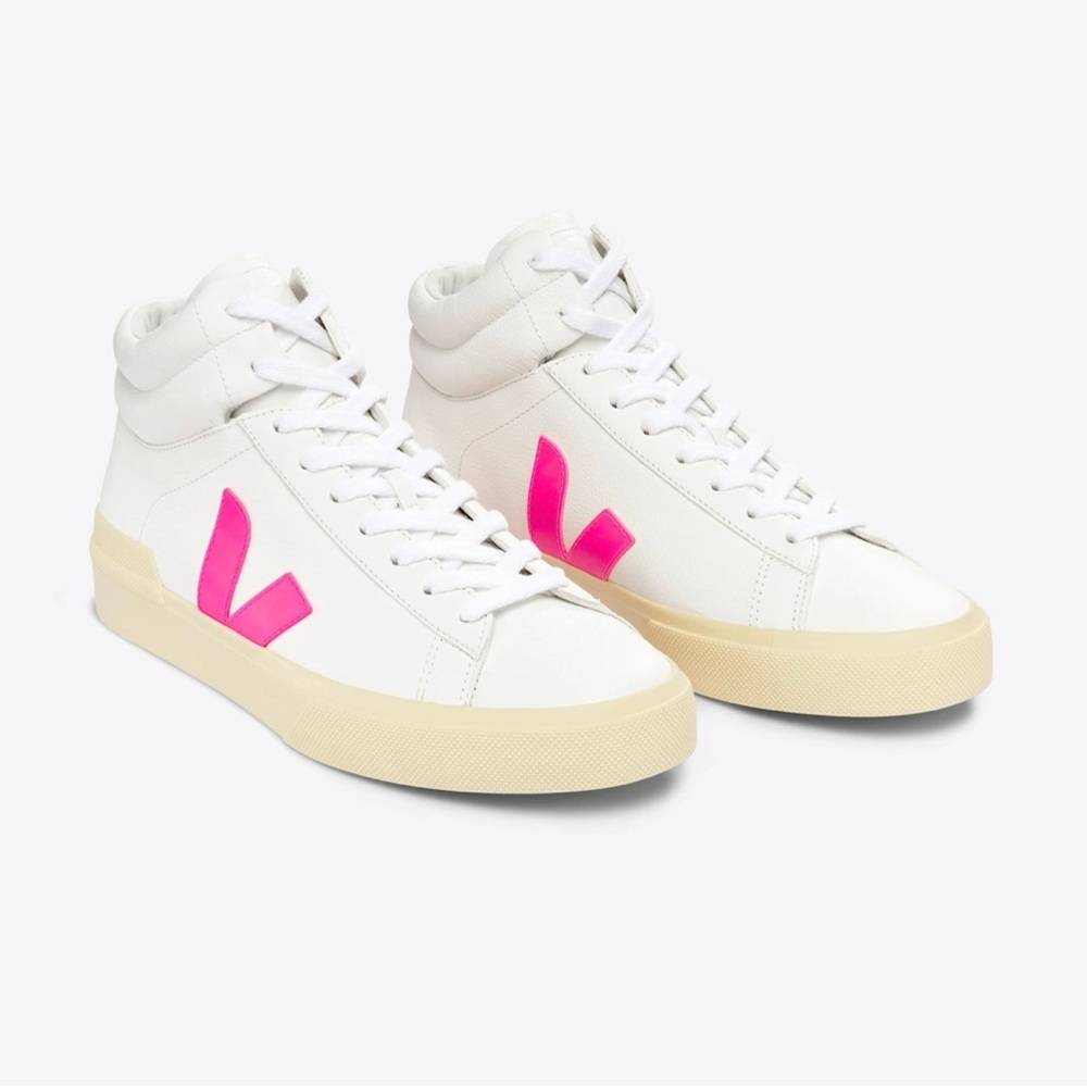 BRAND NEW Veja Women's White and Pink High-Top Sneakers Size 40